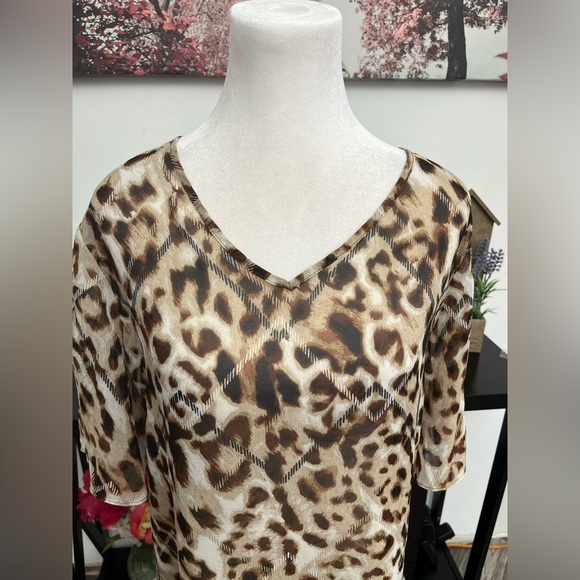 CATO Women’s  Plus Top Tunic Animal Print Size 14/16 Semi Sheer Short Sleeve - Picture 5 of 13